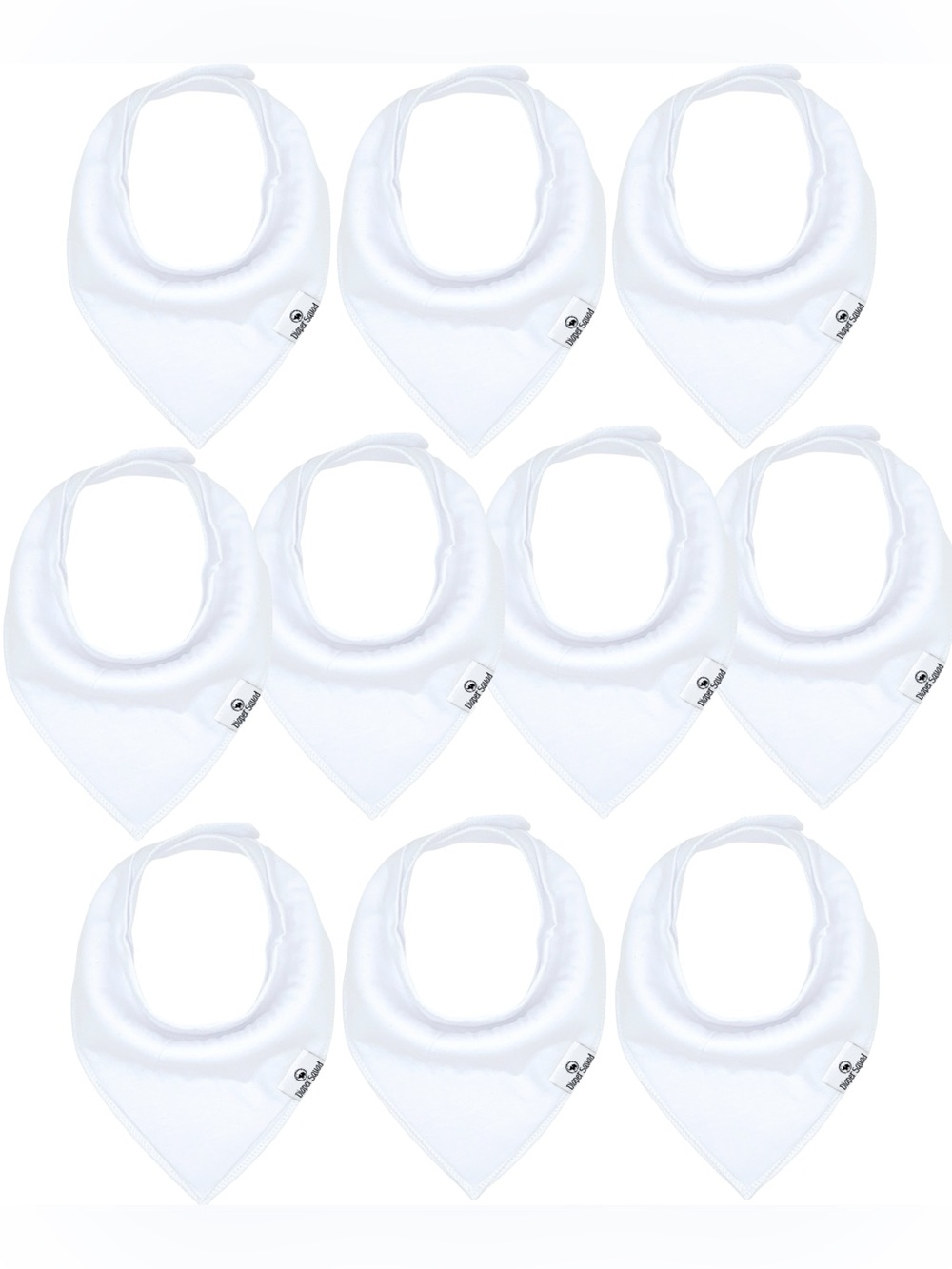 Diaper Squad 10 pack White Organic Cotton & Fleece Baby Bandana Drool Bibs Set
